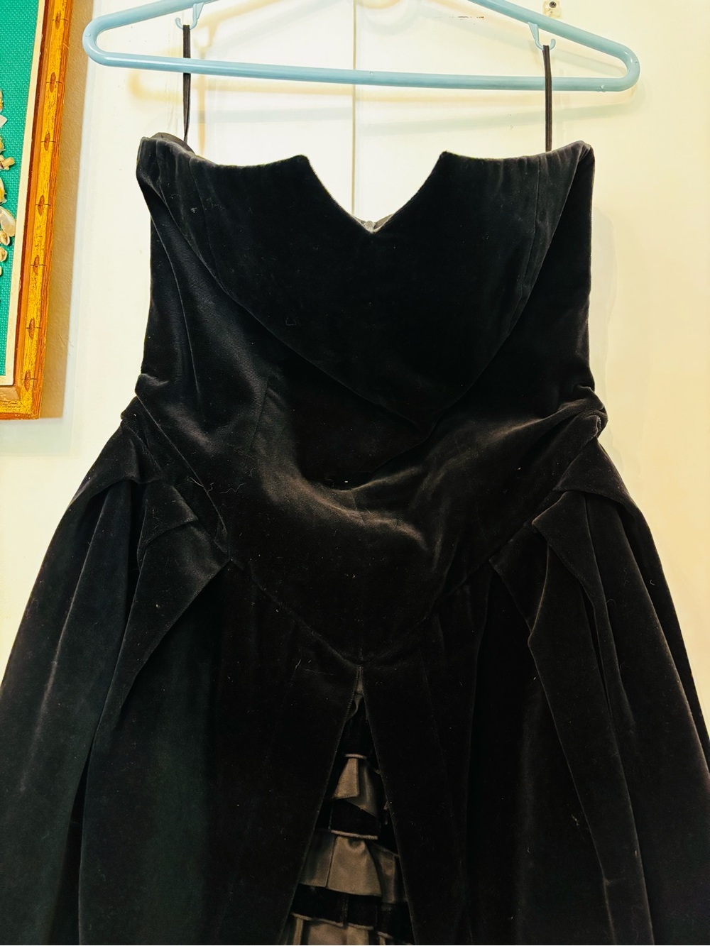 Vintage 1980s Strapless Black Velvet Cocktail Dress
